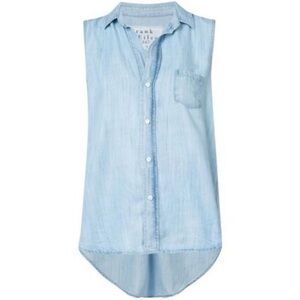 Frank & Eileen Fiona Chambray Sleeveless Relaxed Button Up Tank Top Blue Sz S